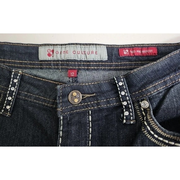Gene Culture ~Woman Size 12~ Dark Wash Denim Mid Rise Boot Cut Jeans Black. - Picture 11 of 12
